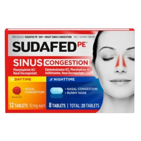 Sudafed PE Day + Night Maximum Strength Sinus Decongestant Tablets - 20ct image {6}