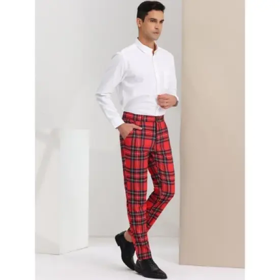 Lars Amadeus Men's Plaid Flat Front Business Dress Suit Pants image {3}