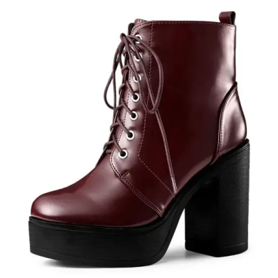 Allegra K Women's Platform Chunky High Heel Lace Up Combat Boots image {7}