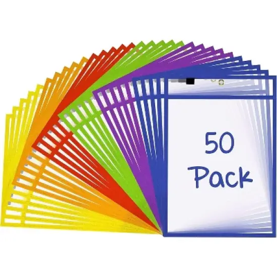 SCRIBBLEDO Reusable Dry Erase Pockets 50-Pack &ndash; Colorful Write & Wipe Sleeves for 8.5"x11" Worksheets image {6}