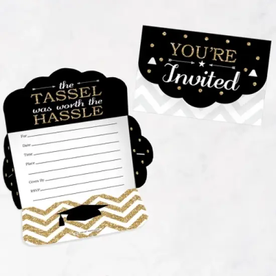 Big Dot of Happiness Tassel Worth The Hassle - Gold - Fill-In Cards - Graduation Party Fold and Send Invitations - Set of 8 image {6}