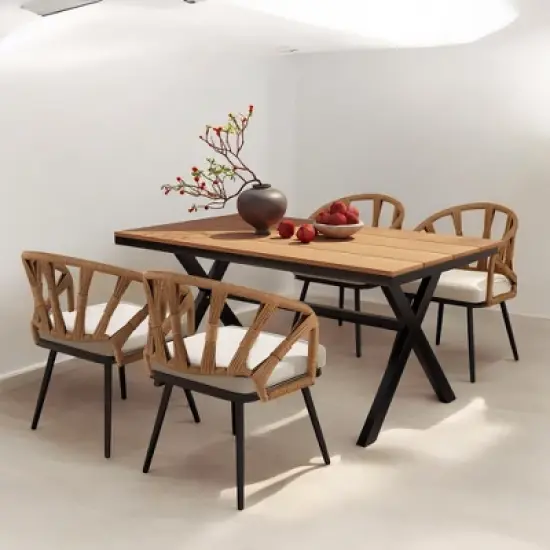 Contemporary Outdoor Set with PE Rattan Chairs and Plastic Wood Table &acirc;&acirc;&sbquo;?Weather-Resistant, Minimalist Design for Gardens, Patios, and Lawns image {7}