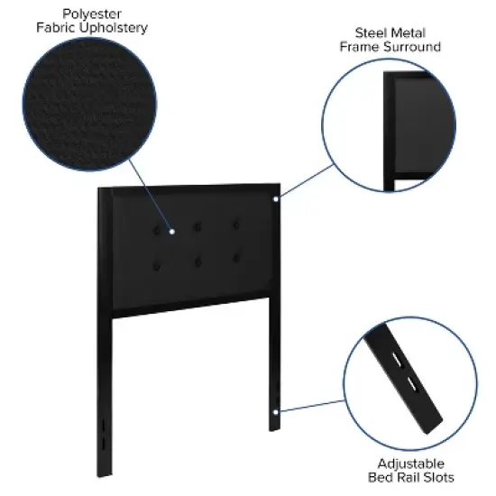 Flash Furniture Bristol Metal Tufted Upholstered Twin Size Headboard in Black Fabric image {2}