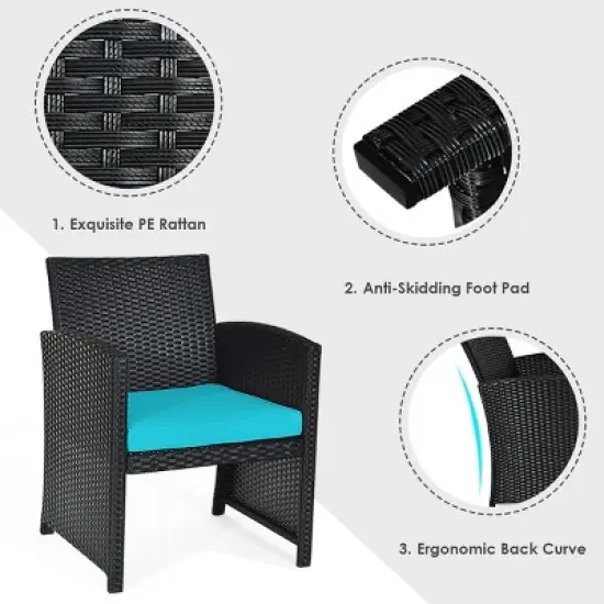 Tangkula 4 Piece Outdoor Patio Rattan Furniture Set Turquoise Cushioned Seat For Garden, Porch, Lawn image {4}