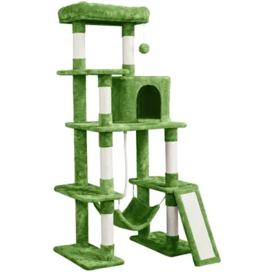Yaheetech 63" Multilevel Plush Cat Tree with Hammock for Cats Kitchens image {13}
