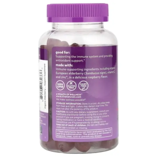 Viva Naturals Organic Elderberry, Vitamin C + Zinc Gummies, Raspberry Rush, 120 Gummies image {2}
