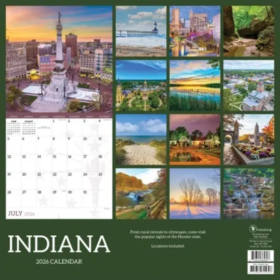 TF Publishing 13.5"x14.5" 2026 Indiana Wall Calendar image {4}