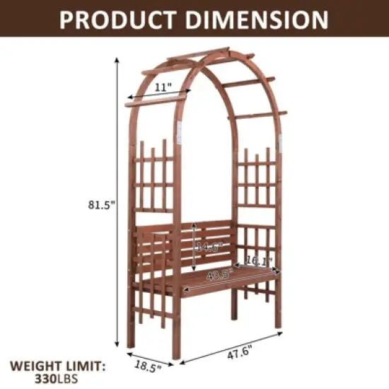 Karl Home 47.6'' W x 18.5'' D Outdoor Solid Wood Arbor with Bench image {1}