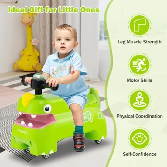 Babyjoy Ride on Toy Baby Dinosaur Sliding Car with4 Universal Casters Under-Seat Storage Green/Pink/White/Yellow image {7}