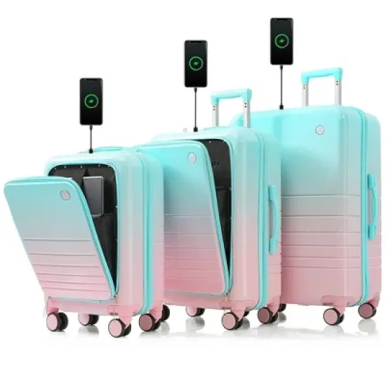 Wooakway 3-Piece Starry Sky White Luggage Set 20, 24, 28 Inch ABS+PC Hard Shell with USB Port Front Opening Spinner Wheels image {13}