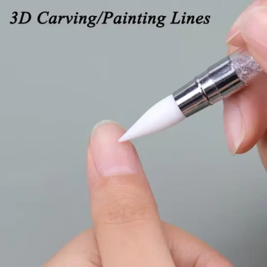 JDICTION 2 Pcs Nail Art Engraving Pen Double-headed Silicone Pen 3D Engraving Drawing Point Rhinestone UV Gel Nail Tool image {4}