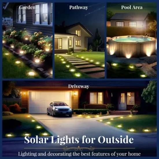 Warm White 8 LED Solar Outdoor Waterproof In-Ground Path Lights for Pathway, Yard, Lawn, Patio and Walkway image {5}