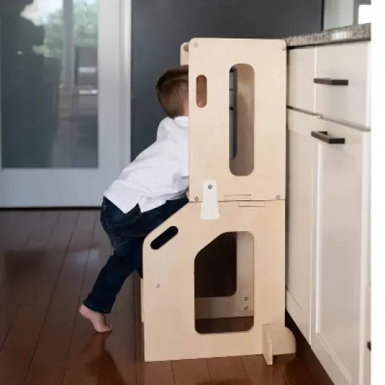 Busy Kids 2-in-1 Kitchen Tower & Kids Art Desk - Natural image {7}