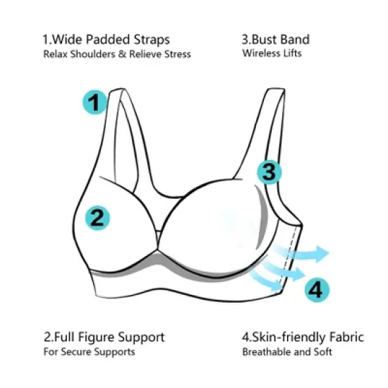 Agnes Orinda Women Plus Push-Up Wirefree 4-Hook Lace Trim Adjustable Straps Comfort Bra image {4}