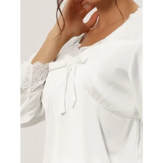 cheibear Womens Loungewear Silky Long Sleeve Top with Pants Pajamas Sets image {3}