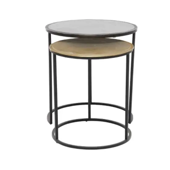2pc Industrial Aluminum Accent Tables Black - Olivia & May image {5}