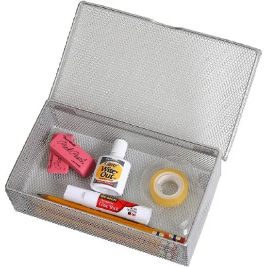 YBM Home Silver Mesh Steel Box with Hinged Lid, Pack of 2 image {2}