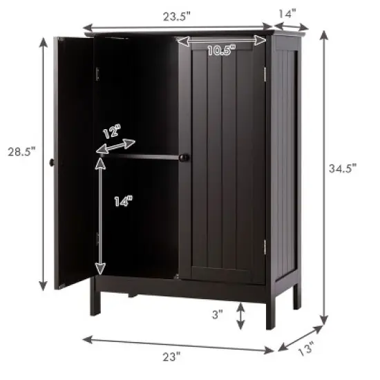 Bathroom Floor Storage Cabinet Double Door Kitchen Cupboard Shoe Cabinet Brown image {1}