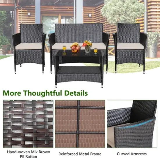 Tangkula 8PCS Outdoor Sofa Set Patio Rattan Wicker Conversation Set w/ Coffee Table image {9}
