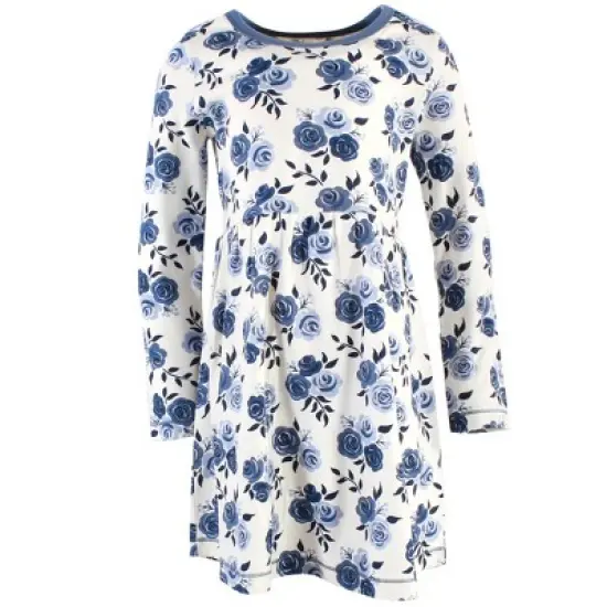 Touched by Nature Big Girls and Youth Organic Cotton Long-Sleeve Dresses 2pk, Navy Floral image {5}