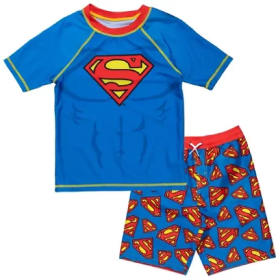 DC Comics Justice League Batman Little Boys Rash Guard and Swim Trunks Outfit Set Little Kid to Big Kid image {9}