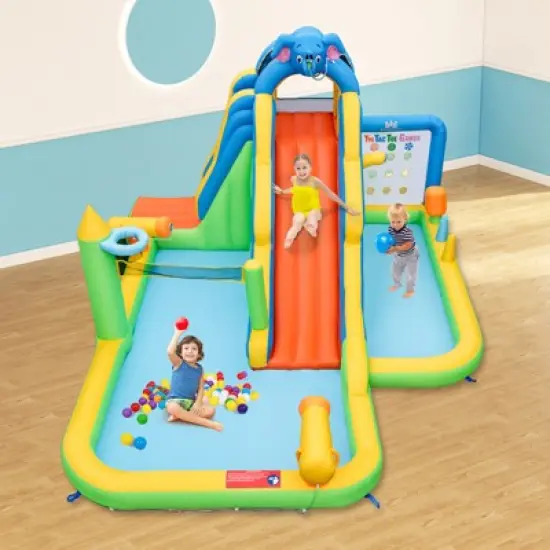 Tangkula Inflatable Water Slide 9-in-1 Blow-up Water Park for Kids with Splash Pool Climbing Wall Water Guns Basketball Toss image {2}