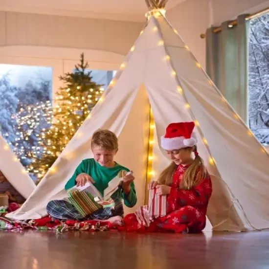 HearthSong 7&Otilde; Cotton Canvas and Wooden Pole Indoor/Outdoor Family Tent with 7&Otilde; Battery-Operated Tent Lights image {3}