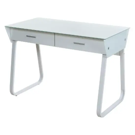 Ultramodern Glass Computer Desk with Drawers Steel Frame White - OneSpace image {1}