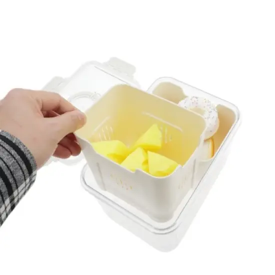 Unique Bargains Durable Rectangle Drain Food Storage Containers 2 Compartment White Transparent 1 Set image {2}