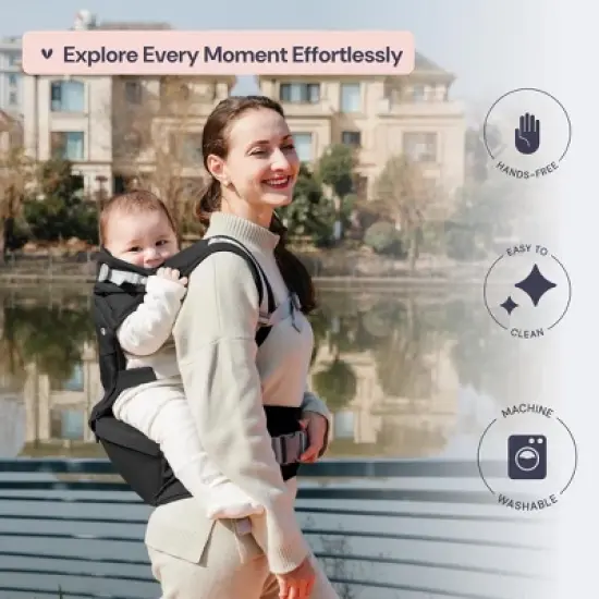 BabbleRoo Grow Carrier &ndash; 6-in-1 Baby Carrier with Hip Seat, Ergonomic & Adjustable Toddler Carrier, Newborn to Toddler, with Lumbar Support & Sunshade image {6}