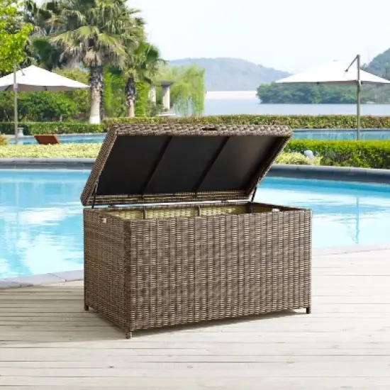 Bradenton Outdoor Wicker Storage Bin - Weathered Brown - Crosley: UV-Resistant Patio Deck Box, 25 Volume Capacity image {2}