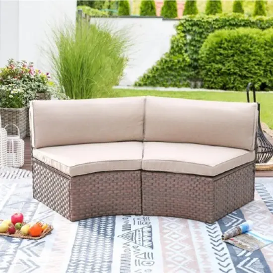 Sunsitt Outdoor Steel Curved Wicker Sofa Beige image {2}