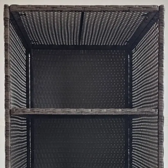 WELLFOR Outdoor PE Wicker Pool Towel Rack Waterproof Storage Organizer with 2 Shelves Mixed Gray image {4}