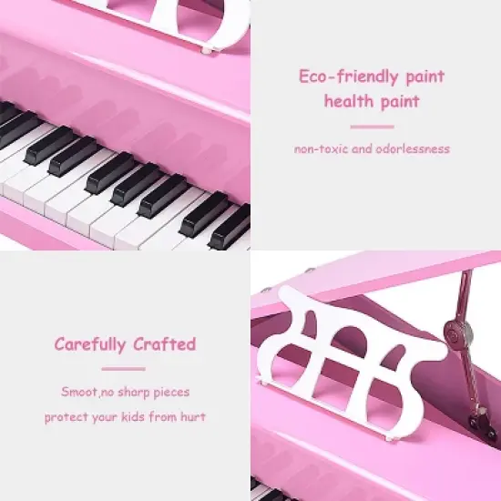 30 key Childs Toy Grand Baby Piano w/ Kids Bench Wood Pink image {4}