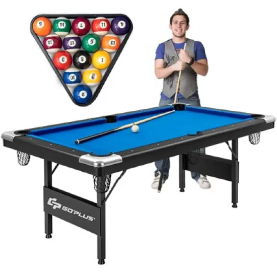 Costway 6 FT Billiard Table 76 Inch Foldable Pool Table Perfect for Kids and Adults Blue image {10}
