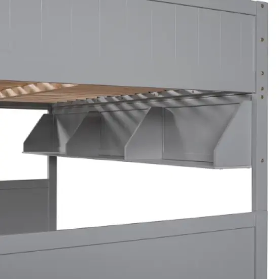 Separable Full-Over-Full Bunk Bed with Twin Size Trundle and Bookshelf - ModernLuxe image {10}