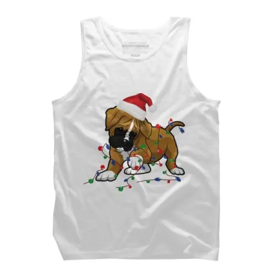 Men's Design By Humans Saint Bernard dog christmas light costume hat santa Fairy lights By Rondes Tank Top image {6}