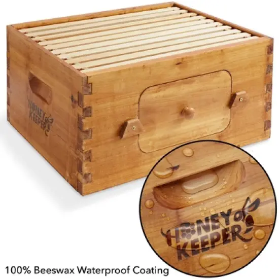 Honey Keeper Hive Box with Window, 100% Beeswax Coated Beehive Kit with 10 Wooden Frames and Waxed Foundations for Langstroth Beekeeping image {2}