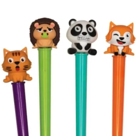 Trend Friendz Thrill Ride Pens (4 Pack) - Spinning Animal Toppers, Black Ink (6.5 Inch) image {1}