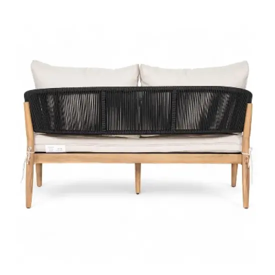 Christopher Knight Home Stuart Modern Patio Acacia Wood Woven Rope Loveseat with Cushion image {6}