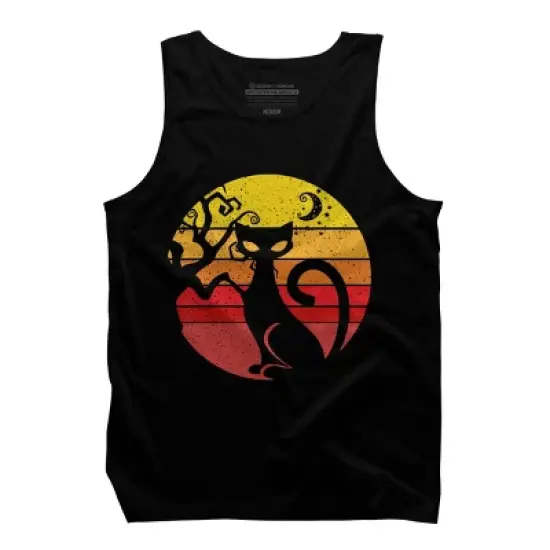 Men's Design By Humans Black Cat Halloween Costume Scary Vintage Cats By TaiHan Tank Top image {4}