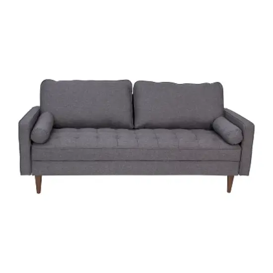Emma and Oliver Upholstered Mid-Century Modern Pocket Spring Sofa with Wooden Legs and Removable Back Cushions image {1}