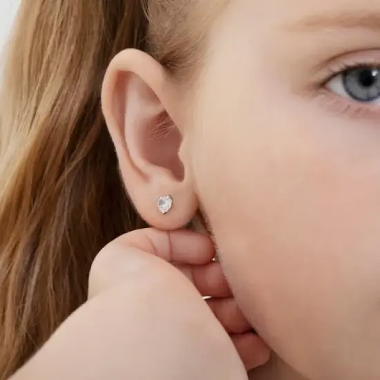 Girls' Tiny CZ Heart Screw Back 14k Gold Earrings - In Season Jewelry image {2}