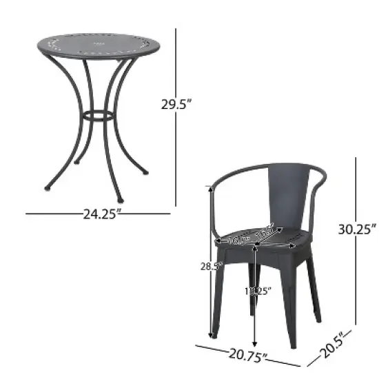 Christopher Knight Home Tisha Outdoor Modern Iron 3 Piece Bistro Set with Curved Open Backrest image {2}