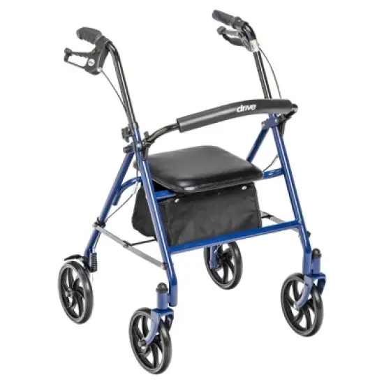 Drive Medical 4-Wheel Rollator - Fold-Up Removable Back, Adjustable Seat Height - Blue image {9}