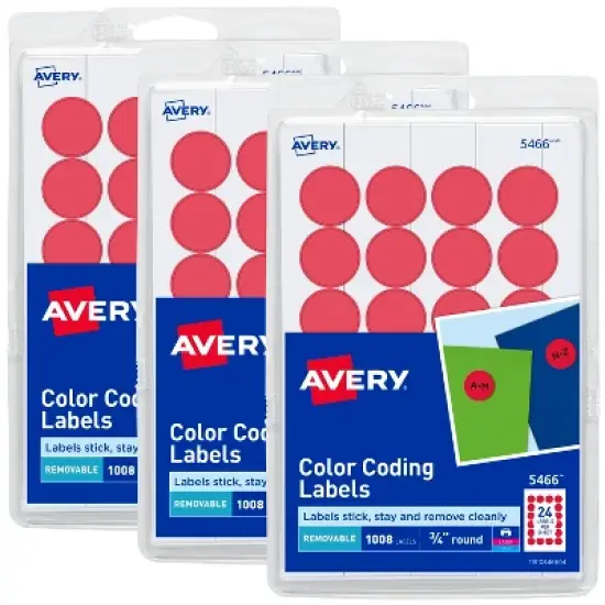 Avery Round Color Coding Labels, Removable Adhesive, Red, 0.75", 3 Pack, 3,024 Labels Total (32136) image {8}