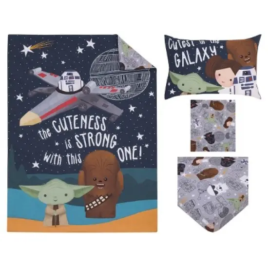 Star Wars Welcome to the Galaxy Navy and Gray Yoda, R2-D2, Chewbacca, and Princess Leia 4 Piece Toddler Bed Set image {7}