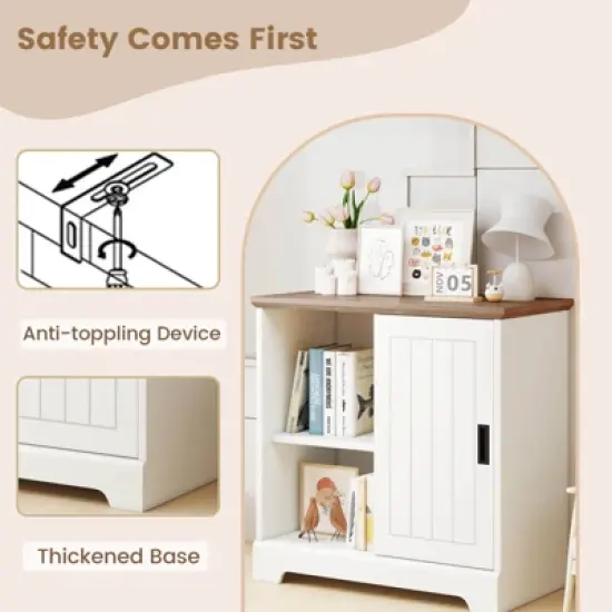 Costway Farmhouse Sideboard Buffet Cabinet with Sliding Doors 3 Drawers Adjustable Shelf image {7}