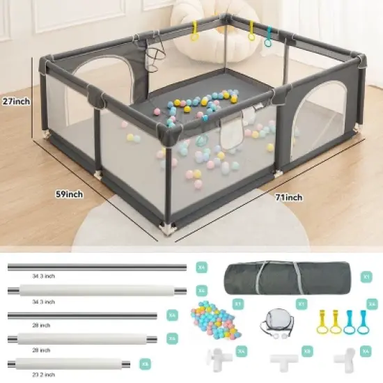 GOTGELIF 71"x59" 4-Panel Baby Playpen Spacious & Secure Portable Playard image {3}