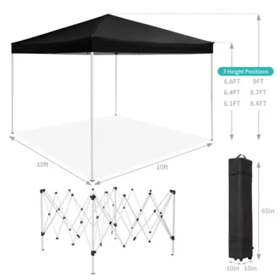 10 x 10 FT Pop Up Canopy, Party Tent with Mosquito Netting, Height Adjustable Instant Sun Shade, for Parties, Camping, Events image {4}